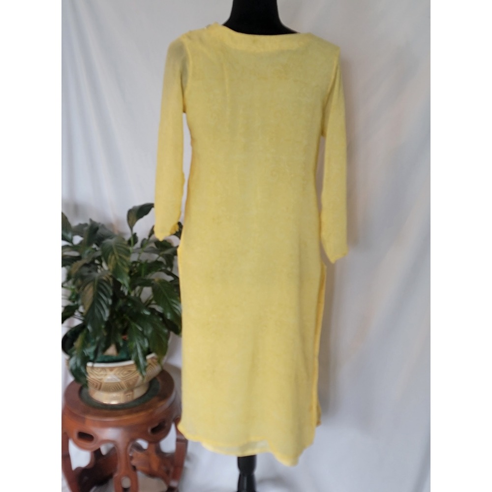 Jay Vardhan Yellow Embroidered Sequin Kurti Tunic Top Paisley Damask XL 42 - Picture 3 of 8